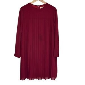 Rachel Parcell Burgundy Pleated Midi Dress Small Long Sleeve Fully Lined
